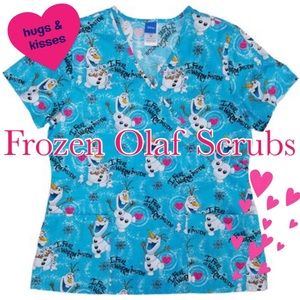 Disney‘s Frozen Olaf Scrub Top V-neck Short Sleeve